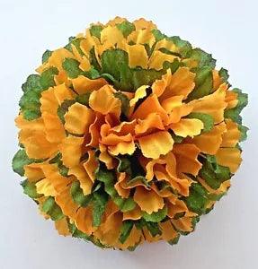 3.5" Orange & Green Carnation Artificial Silk Fake Flower Hair Clip