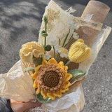 Finished Crochet Sunflower Bouquet,Knitted Flowers, Crochet Flowers Bouquet, Handmade Knitted Bouquet,Mix Crochet Bouquet