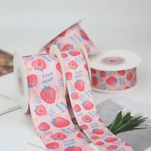 Double Face Printing Ribbon Strawberry Fruit Flower Leaf Pattern - 1.6/2.5/4cm W