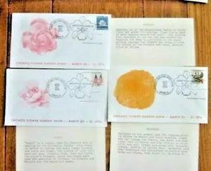 FLOWERS BEGONIA PEONY MARIGOLD SET CHICAGO GARDEN SHOW 1974 COVERS +3 INFO CARDS