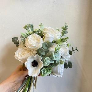 Black eyed anemone greenery boho bouquet / woodland bouquet / artificial flower bouquet / fake flower bouquet