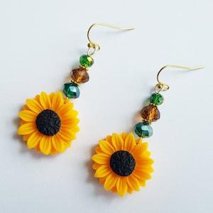 Sunflower Earrings, Hypoallergenic Christmas Gift Titanium Earrings Boho Flower Earrings Handmade Long Hippie Earrings New Years SALE