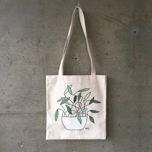 ecooperart Canvas Tote Bag - Plant Tote Bag - Green Plant Tote - Flat Bottom Tote Bag