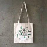 ecooperart Canvas Tote Bag - Plant Tote Bag - Green Plant Tote - Flat Bottom Tote Bag