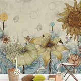 Blooming Flowers Wallpaper- Sunflower Wallpaper- Personalised- Floral Wallpaper- Custom- Home Decor- Peel and Stick