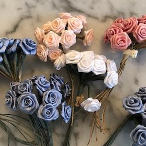 silk, satin rose bouquet on wire stems for hat making, doll making, crafting, corsage making more scrapbooking NOS