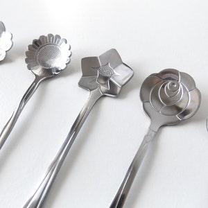 Flower Shaped Stainless Steel Spoon Set of 8, Tea, Coffee, Dessert, Cutlery |Sunflower, Pansy, Daffodil, Rose, Poppy, Daisy, Orchid, Anenome