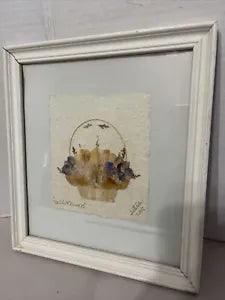 Pressed Dried Flower Wall Art Wildflowers Signed Framed 11.5x10.5??? Dated 2002