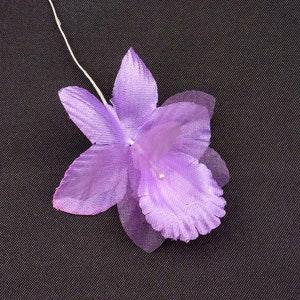 Magnificent vintage pink lilac millinery orchid flower, Satin & organza hat flower on stem with pearls, Bunch of 6 craft flowers, Fascinator