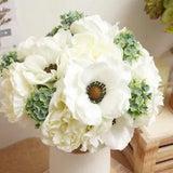 Silk Artificial Peony Fake Flowers White Bridal Bouquet Wedding Home Decor