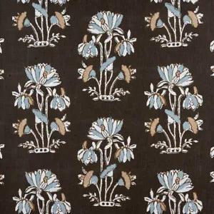 Thibaut Indienne Floral Linen Print Fabric- Lily Flower / Black 4.25 yds F913200