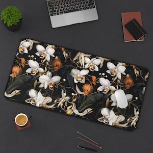 Dark Orchid Plants Desk Mat, Cottagecore Desk Pad, Floral & Botanical Mouse Pad, Vintage Aesthetic Office Decor, Nature Extended Desk Mat