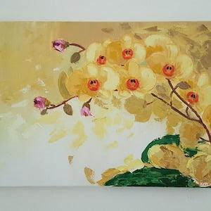 Yellow orchid floral canvas print, yellow flowers print wall art, modern art aesthetic room decor