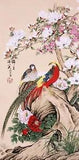 ORIGINAL ASIAN ART CHINESE FAMOUS WATERCOLOR PAINTING-Golden birds&Peony Flowers