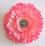 Huge 7" Variegated Pink Peony with Rhinestone Cabochon Silk Flower Hair Clip