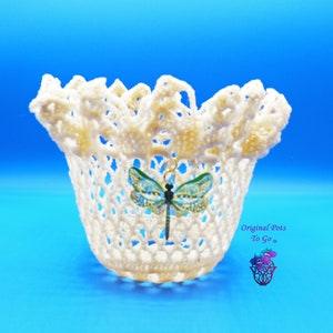 Orchid Pot, Unique Pot, Fan Coral Pot, Flower Pot, Planter, Lacey Pot, Lace Pot, Pot with holes, Beige orchid pot, Doily, Doilie pot, Gift