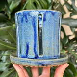 Blue Glazed Ceramic Stoneware Orchid Plant Pot with Holes and Optional Matching Saucer