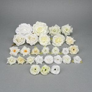 27Pcs Beige and White Artificial Flower Head Combo Set/Silk Simulation Flower/DIY Flower Kit for Wedding Bouquets Fake Floral Decoration
