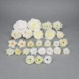 27Pcs Beige and White Artificial Flower Head Combo Set/Silk Simulation Flower/DIY Flower Kit for Wedding Bouquets Fake Floral Decoration