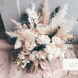 TRINITY | Wood Flower Bouquet + Sola Wood Flowers, Boho Pampas Grass Bridal Bouquet