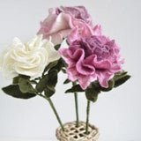 Felted Peony flower long stem bouquet in paper vase, handmade  decorative white and pink Peony in real size, Peony for home decor