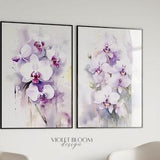 Abstract Watercolor Orchid Flower Print | White Orchid Painting | Printable Floral Wall Art | Modern Purple Wall Decor for Living Room