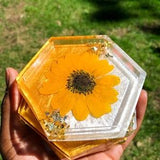 Real Sunflower Yellow Coasters, Mother's Day Gift, Set of 2 Resin Coasters, Gifts for the Home, Housewarming Gift, Perfect Realtor Gift