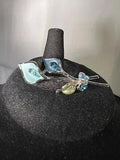 Vtg Silver Tone AB Green & Blue Enamel Rhinestone Calla Lily Flower Brooch Pin