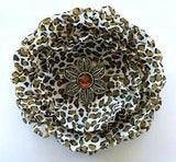 5" Brown Snow Leopard Cheetah Animal Peony Silk Flower Hair Clip with Cabochon