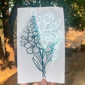 Floral Bouquet Decal, Peony Floral Decal, Wild Flower Decal, Laptop Sticker Peony Sticker, Flower Sticker, Yeti Decal, Dainty Flower Sticker