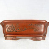 Antique Yixing zisha purple clay bonsai pot orchid motif c 1960s signed