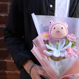 Pink Crochet Bouquet, Handmade Flowers, Crochet Animals, Daisy, Roses, Tulips, Forget-Me-Nots