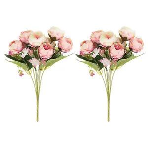 2Pcs 7 Branch Artificial Silk Peony Hydrangea Fake Flowers with Stem, Pink