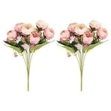 2Pcs 7 Branch Artificial Silk Peony Hydrangea Fake Flowers with Stem, Pink