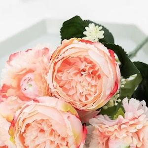 Artificial Deep Pink Peony Bouquet, Silk Florals, Wedding, Centerpiece, Floral Stems