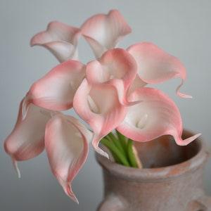 9 Blush White Calla Lilies Real Touch Flowers DIY Silk Wedding Bouquets, Centerpieces, Wedding Decorations