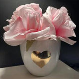 Peony Rose Pink Flower Arrangement Ceramic Round Vase 7.5"