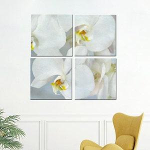 Extra large wall art, 4 panel wall art, modern floral art, white orchid photography, 4 panel split canvas art, oversized artwork