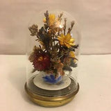 Vintage Dried Flower with Quartz Crystals Glass Dome on Metal Base