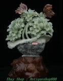 20" Unique Natural Xiu Jade Carving Peony Butterfly Flower basket Sculpture