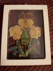 Miniature Dried Voilets In Pressed Glass Picture 4.5" X 3.5"