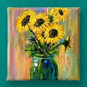 Sunflower Painting, Acrylic Canvas Art, Small Canvas Painting, Hand-painted Canvas, Textured Painting, Home Decor, Birth Month Flower Gift