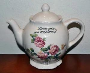 "Bloom Where You Are Planted" Martha Vaughn Lily Creek Floral Teapot, Vintage