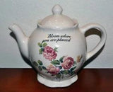 "Bloom Where You Are Planted" Martha Vaughn Lily Creek Floral Teapot, Vintage