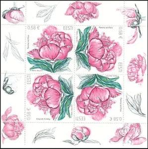 Peony Flowers Love Red Spring Estonia Estland Mint MNH Sheet 2011