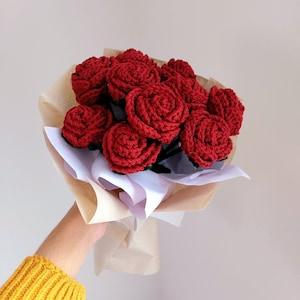 Crochet Rose Bouquet Gift For Her Crochet Rose Flower Gift For Partner Knitted Roses Gift Crochet Flower Bouquet Gift For Wife Handmade Rose