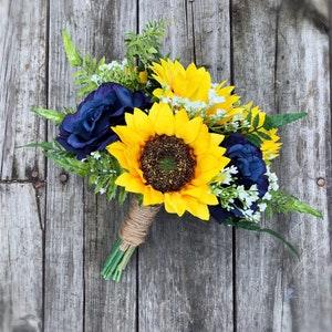 Sunflower Bouquet, Sunflower Rose Bouquet, Navy Sunflower Bouquet, Navy Wedding Bouquet