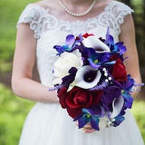 Galaxy Blue Orchid Callas Burgundy Roses Bridal or Bridesmaid Bouquet - add a Groom's or Groomsmen Boutonniere Wedding Centerpiece & More!