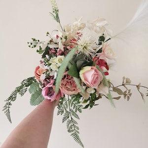 Silk bridal bouquet Dried bridal bouquet Blush bridal bouquet Home flower bouquet Wild bouquet Roses bouquet Dusty rose bouquet for bride