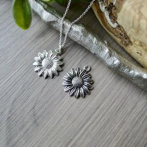 Sunflower Necklace, Sterling Silver, Sunflower Jewelry, Silver Sunflower, Silver Daisy, Black Daisy, Black Sunflower, Sun Flower Necklace